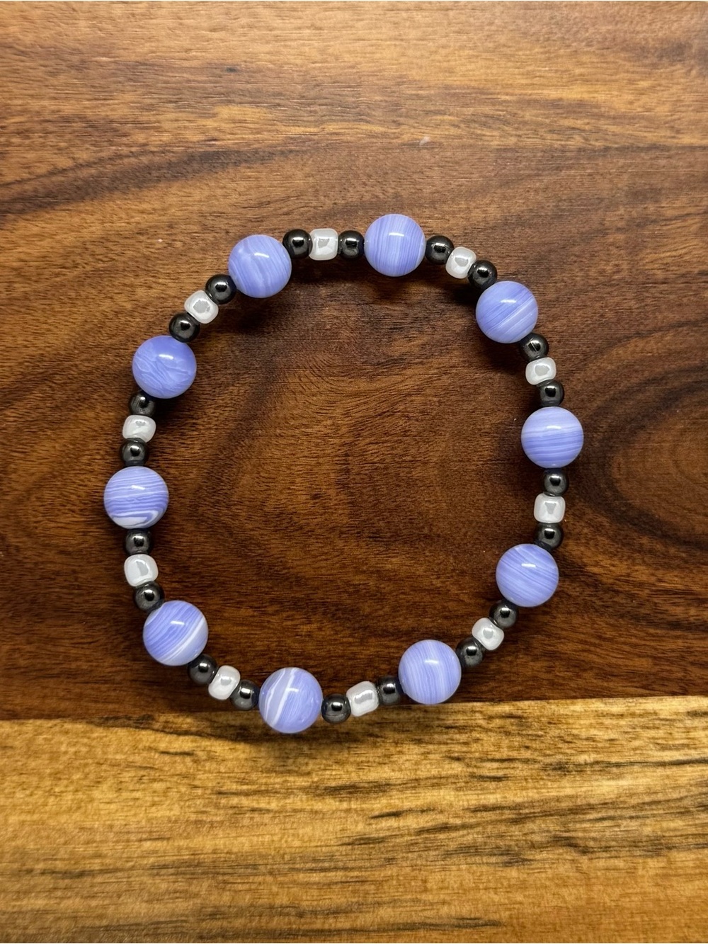 ✨ Handmade Blue Lace Agate Stretch Bracelet ✨